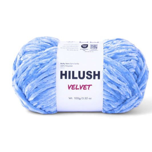 Hilush velvet yarn ball in blue color, 100g bulky weight polyester yarn for knitting and crochet