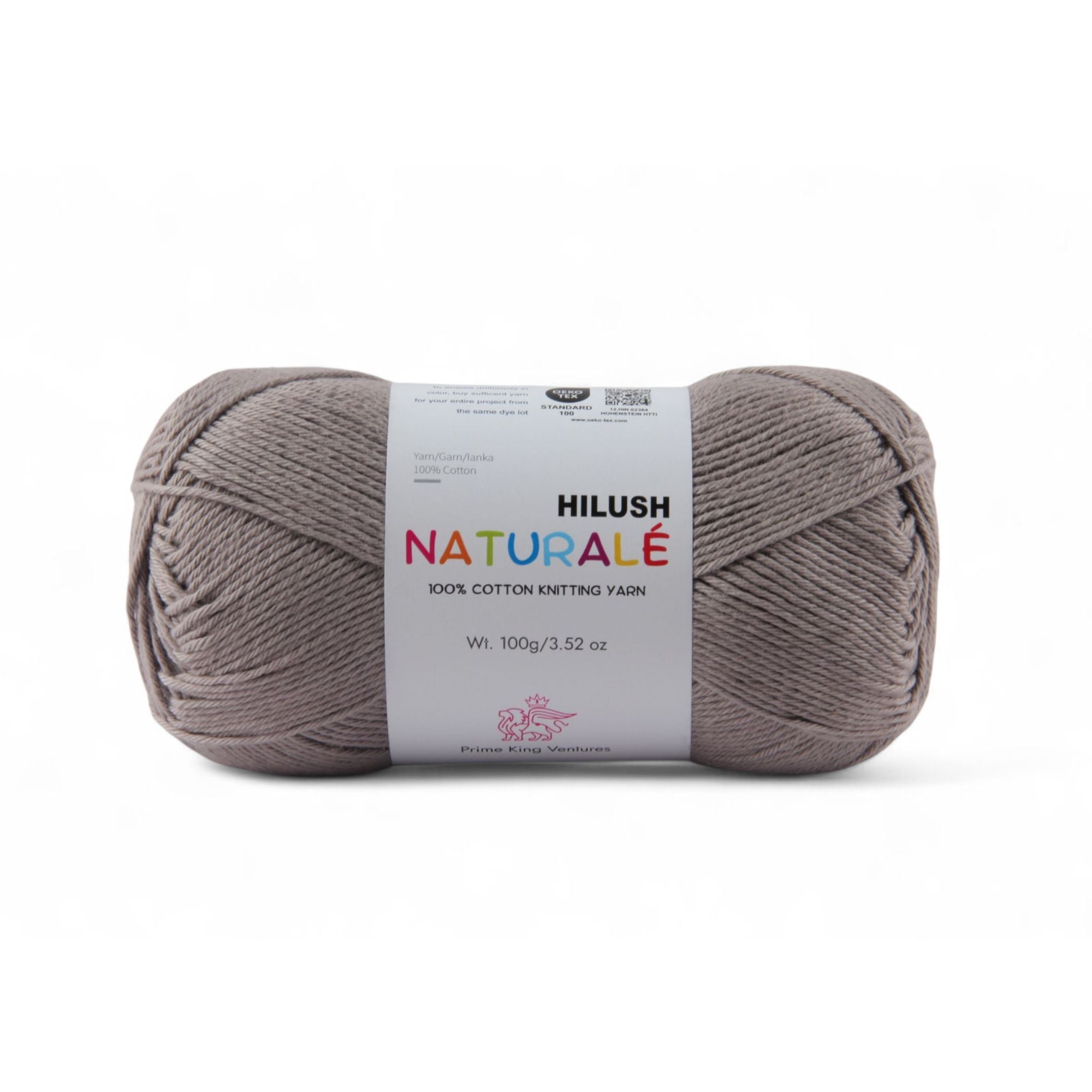 Hilush natural yarn ball in taupe grey color, 100g medium weight cotton yarn for knitting and crochet