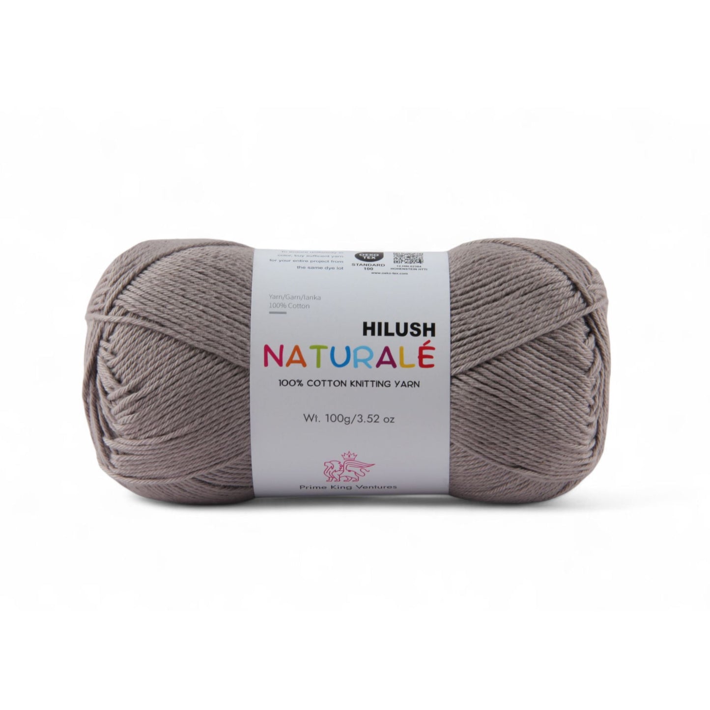 Hilush natural yarn ball in taupe grey color, 100g medium weight cotton yarn for knitting and crochet