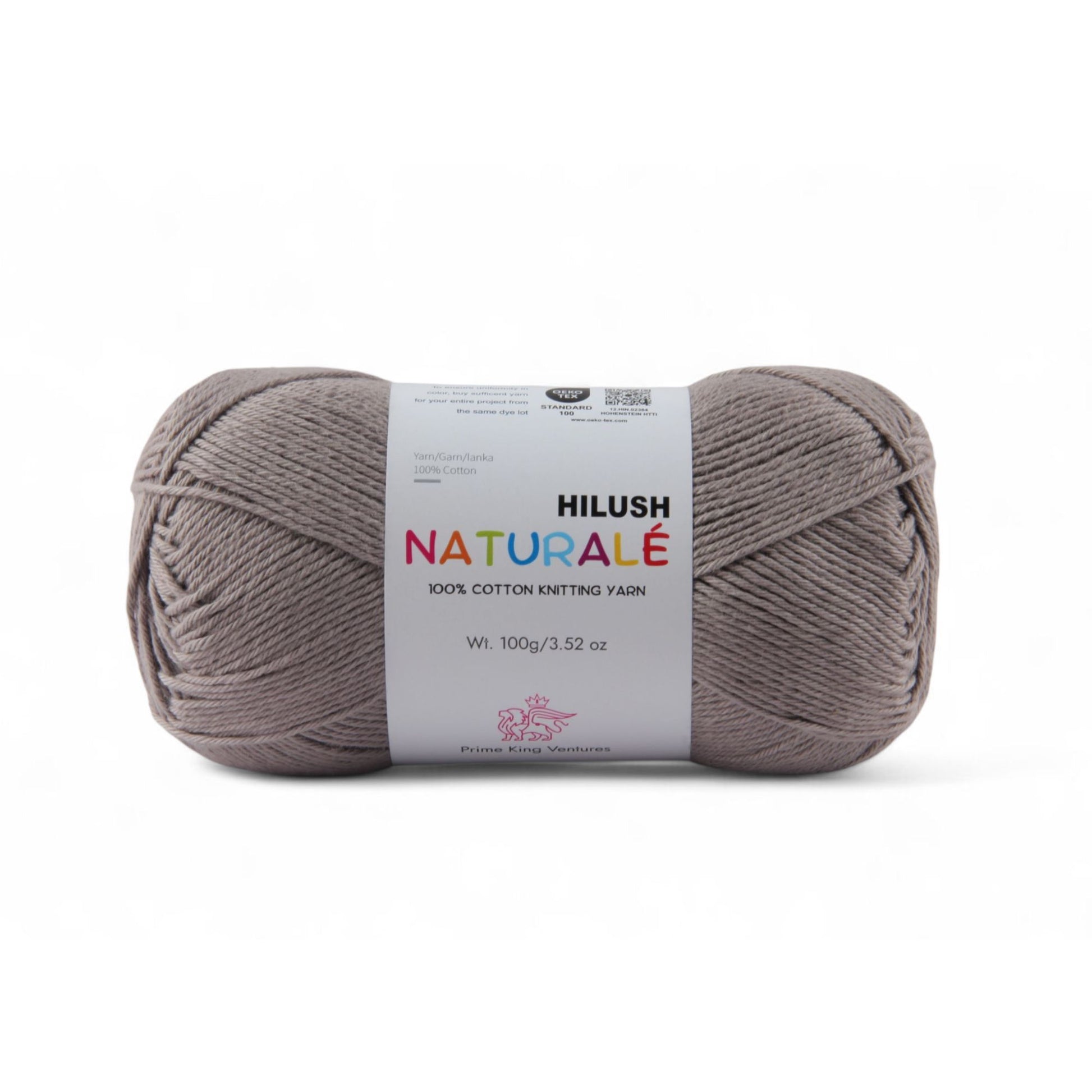 Hilush natural yarn ball in taupe grey color, 100g medium weight cotton yarn for knitting and crochet