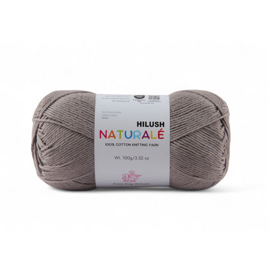Hilush natural yarn ball in taupe grey color, 100g medium weight cotton yarn for knitting and crochet