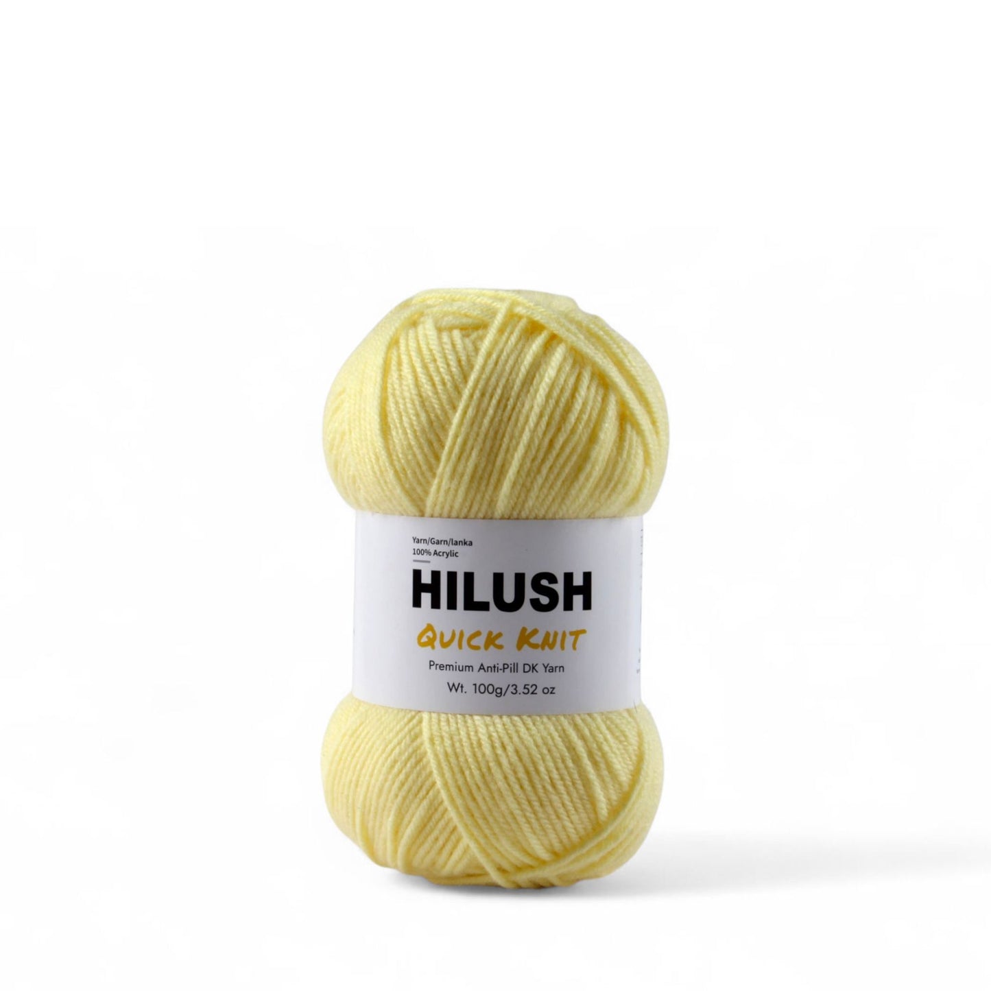 Hilush quick knit yarn ball in sunrise yellow color, 100g medium weight acrylic yarn for knitting and crochet