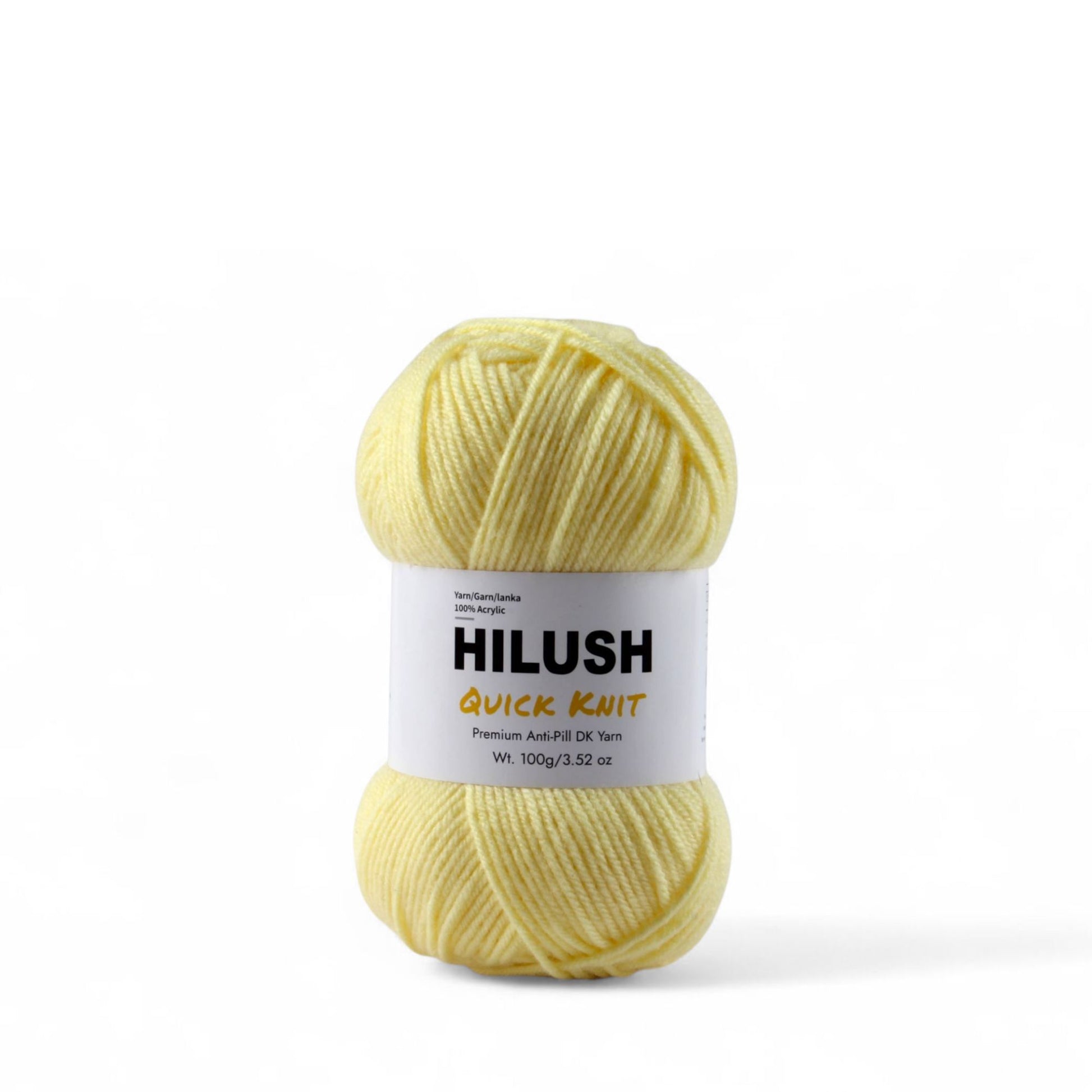Hilush quick knit yarn ball in sunrise yellow color, 100g medium weight acrylic yarn for knitting and crochet