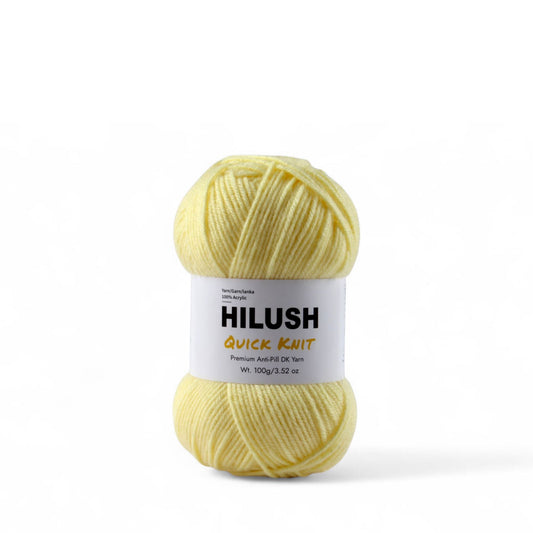 Hilush quick knit yarn ball in sunrise yellow color, 100g medium weight acrylic yarn for knitting and crochet