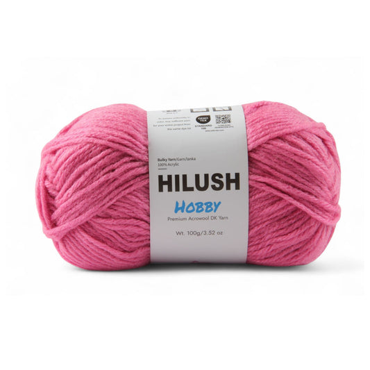 Hilush hobby yarn ball in rose pink color, 100g bulky weight acrylic yarn for knitting and crochet