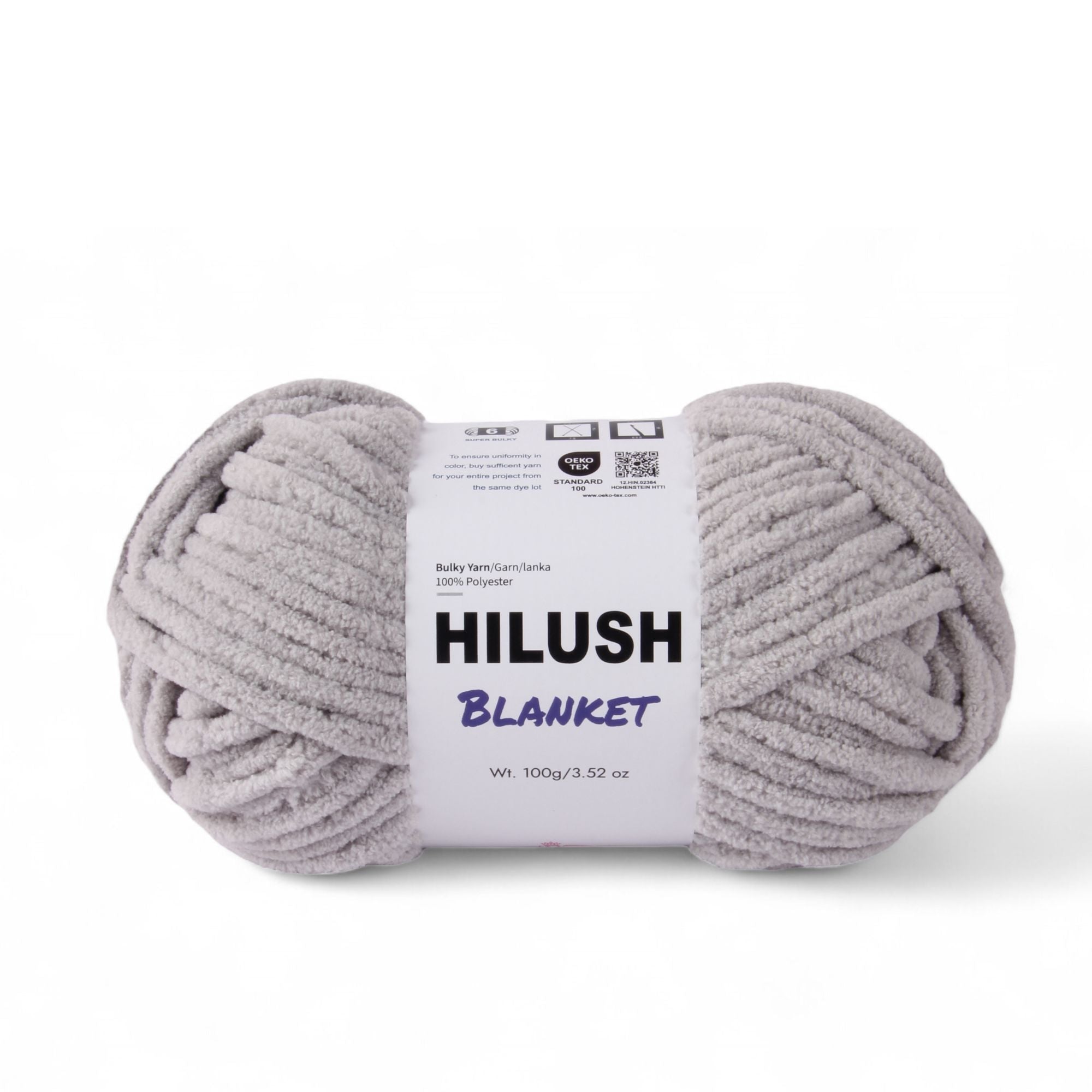 Hilush blanket yarn ball in grey color, 100g super bulky weight polyester yarn for knitting and crochet