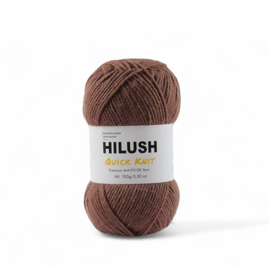 Hilush quick knit yarn ball in brown color, 100g medium weight acrylic yarn for knitting and crochet
