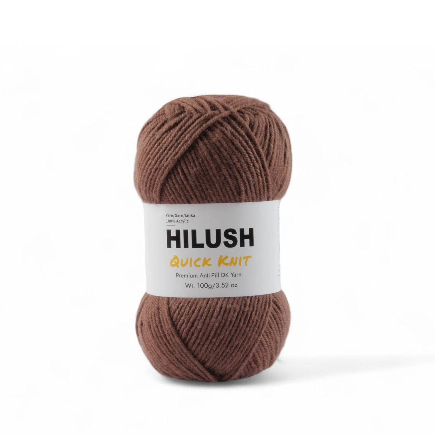 Hilush quick knit yarn ball in brown color, 100g medium weight acrylic yarn for knitting and crochet