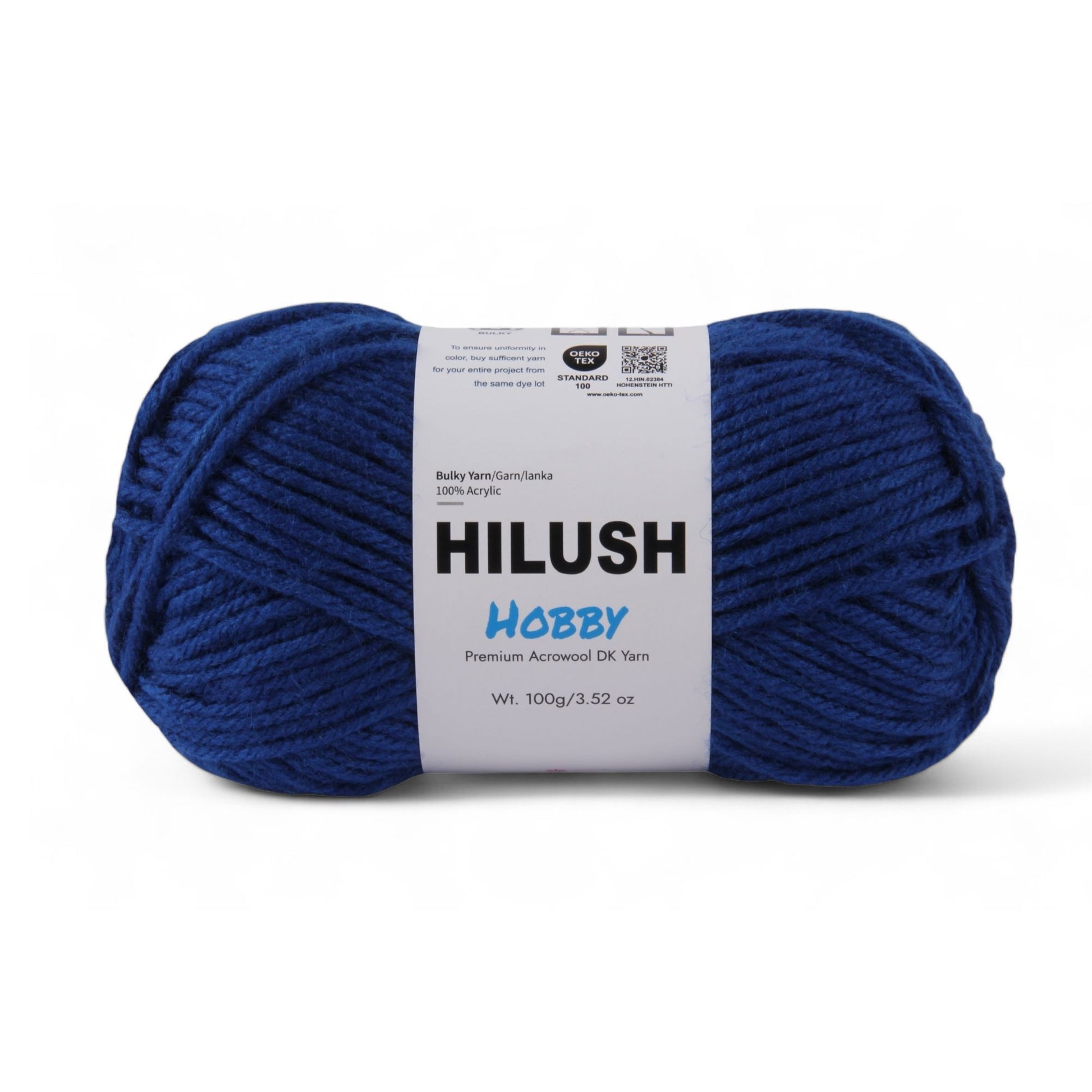 Hilush hobby yarn ball in deep blue color, 100g bulky weight acrylic yarn for knitting and crochet