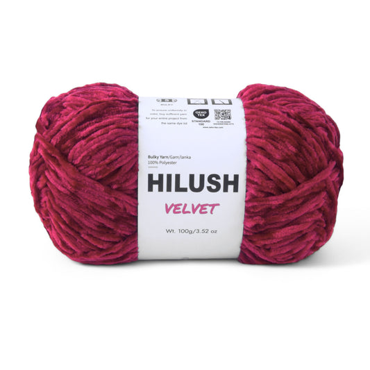 Hilush velvet yarn ball in wine color, 100g bulky weight polyester yarn for knitting and crochet