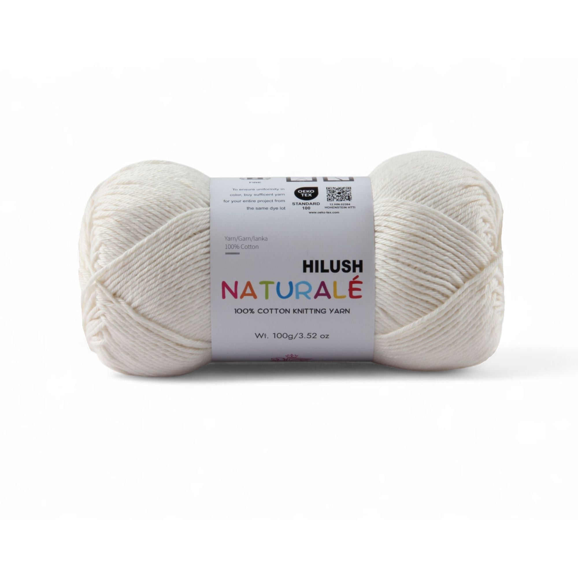 Hilush natural yarn ball in white color, 100g medium weight cotton yarn for knitting and crochet
