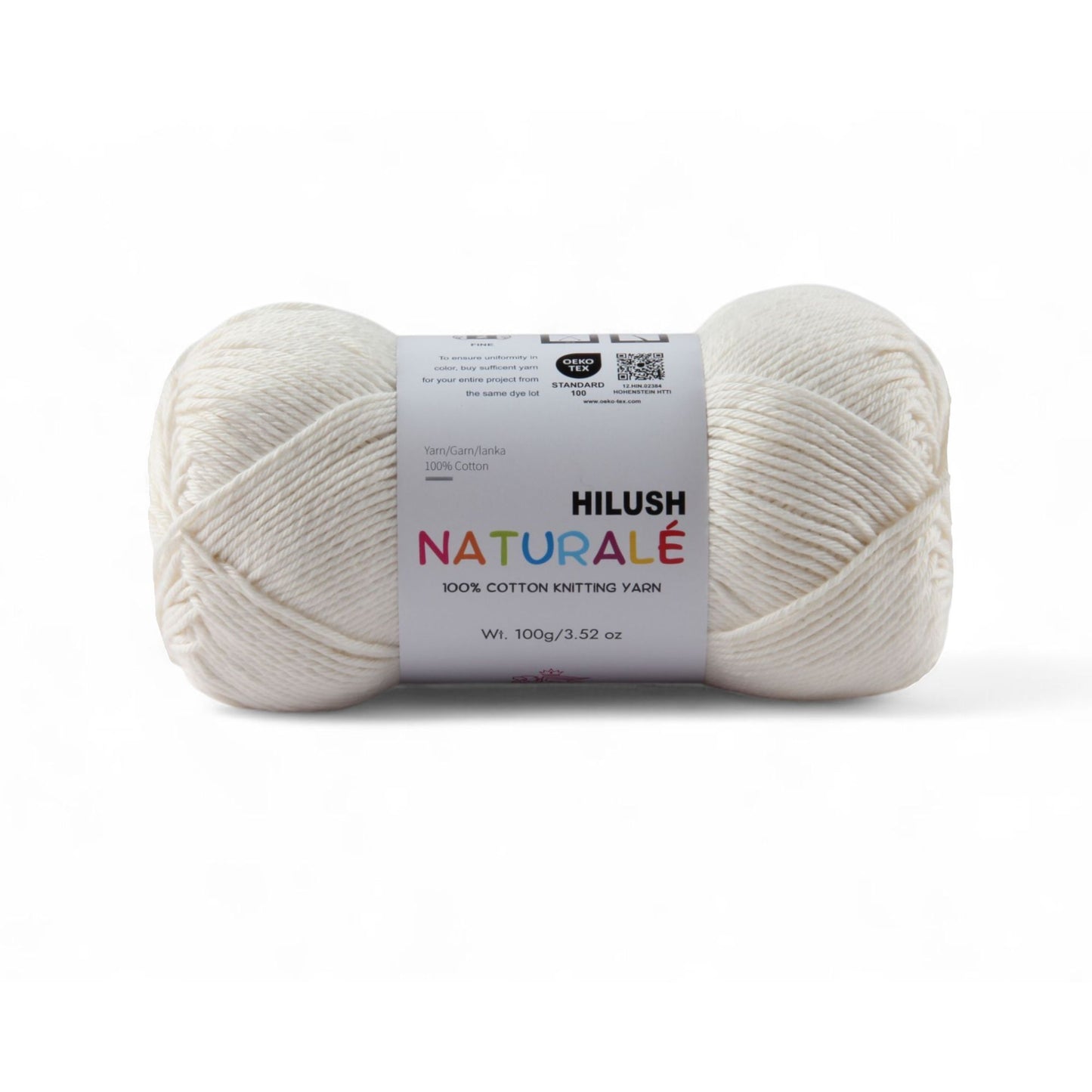 Hilush natural yarn ball in white color, 100g medium weight cotton yarn for knitting and crochet