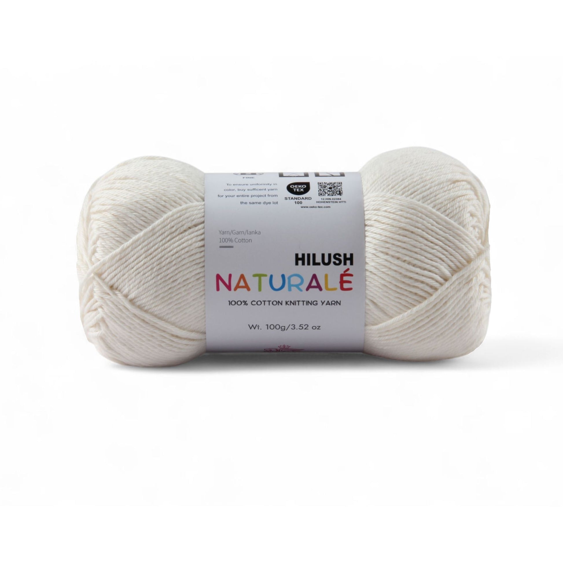 Hilush natural yarn ball in white color, 100g medium weight cotton yarn for knitting and crochet