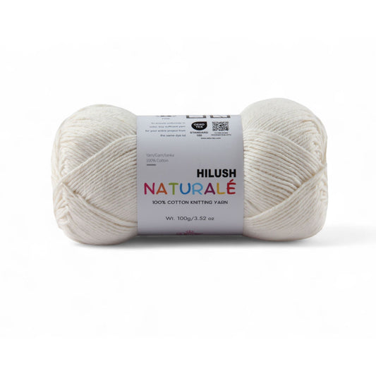 Hilush natural yarn ball in white color, 100g medium weight cotton yarn for knitting and crochet