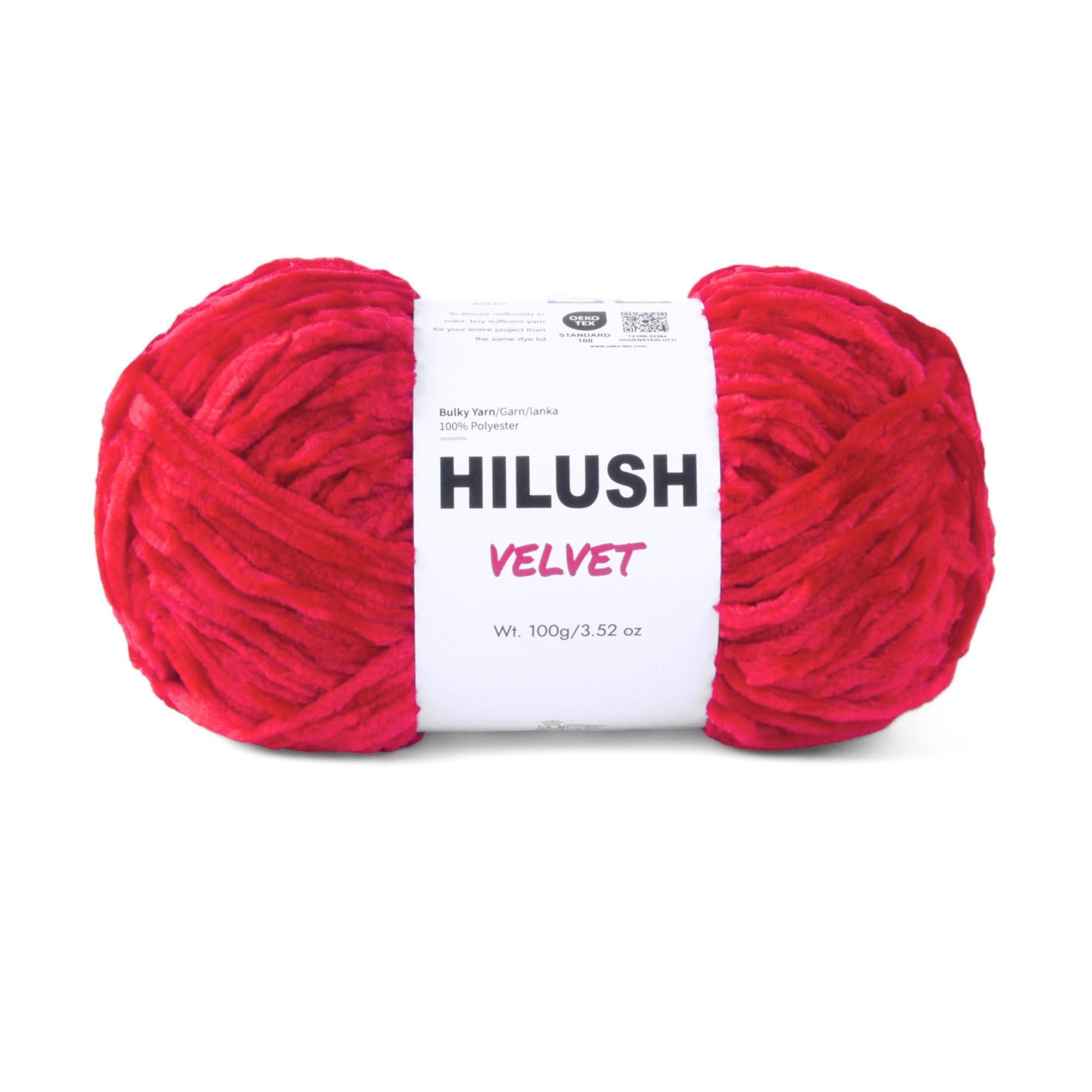 Hilush velvet yarn ball in red color, 100g bulky weight polyester yarn for knitting and crochet