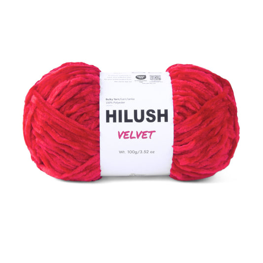 Hilush velvet yarn ball in red color, 100g bulky weight polyester yarn for knitting and crochet