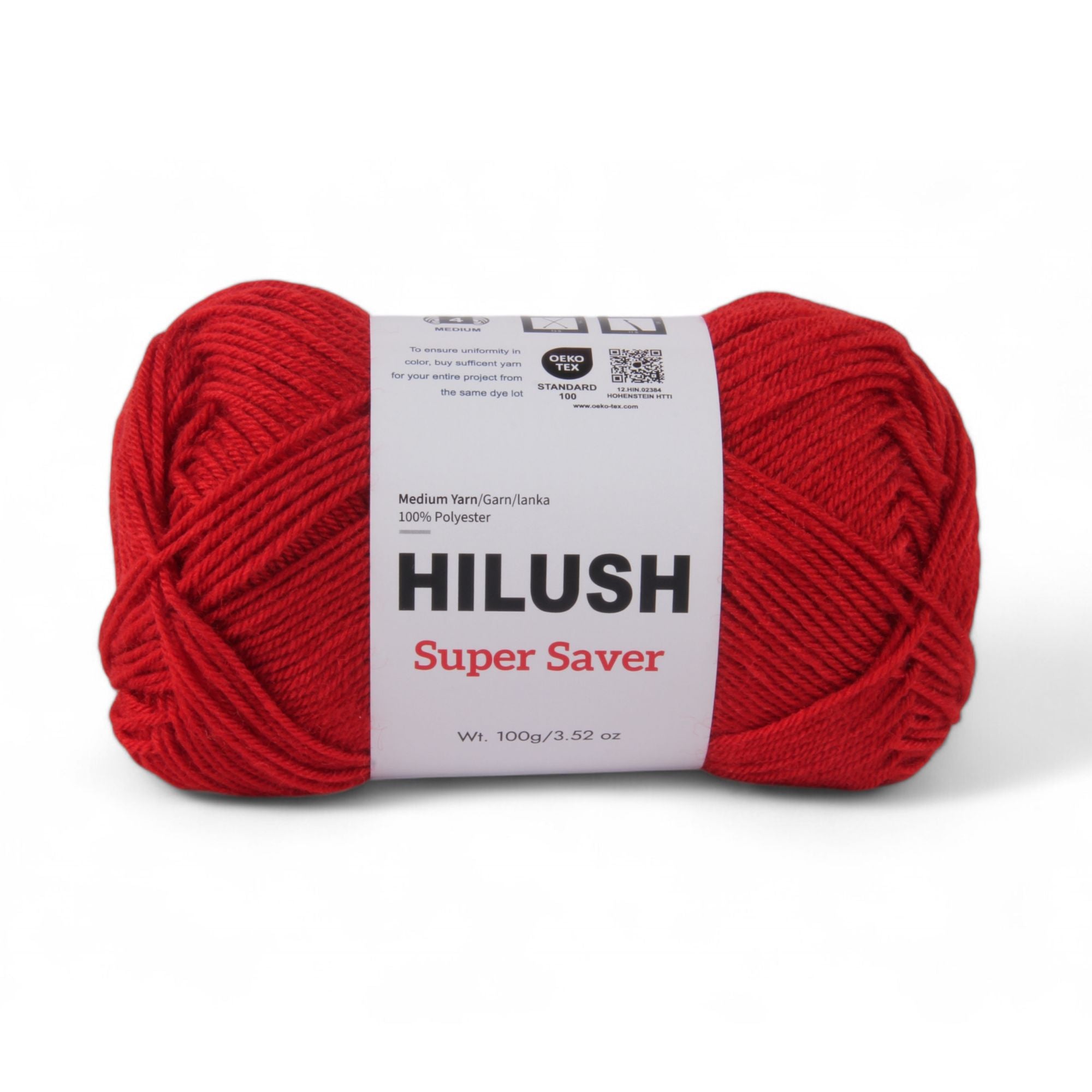 Hilush Super Saver yarn ball in red color, 100g medium weight polyester yarn for knitting and crochet