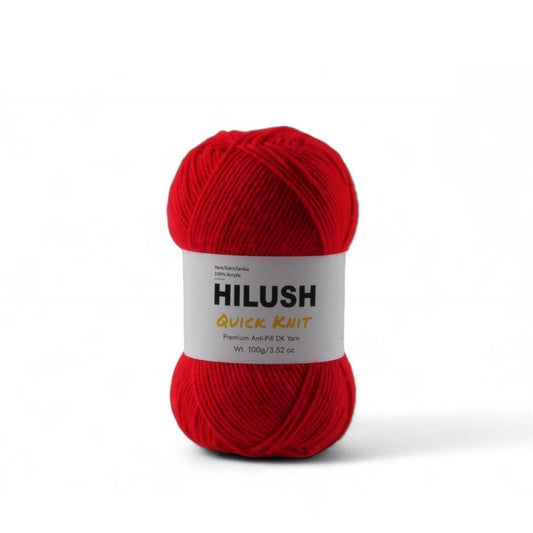Hilush quick knit yarn ball in red color, 100g medium weight acrylic yarn for knitting and crochet