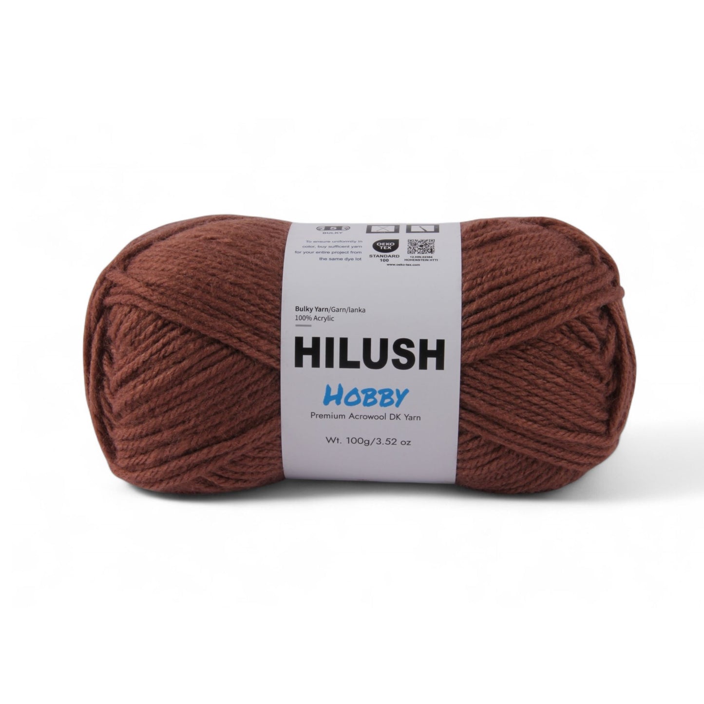 Hilush hobby yarn ball in brown color, 100g bulky weight acrylic yarn for knitting and crochet