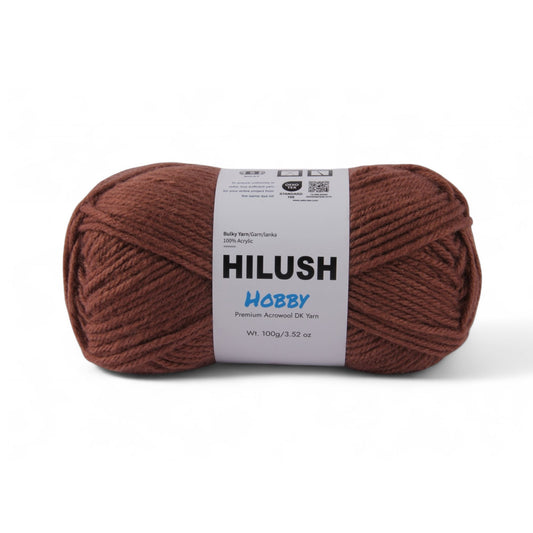 Hilush hobby yarn ball in brown color, 100g bulky weight acrylic yarn for knitting and crochet