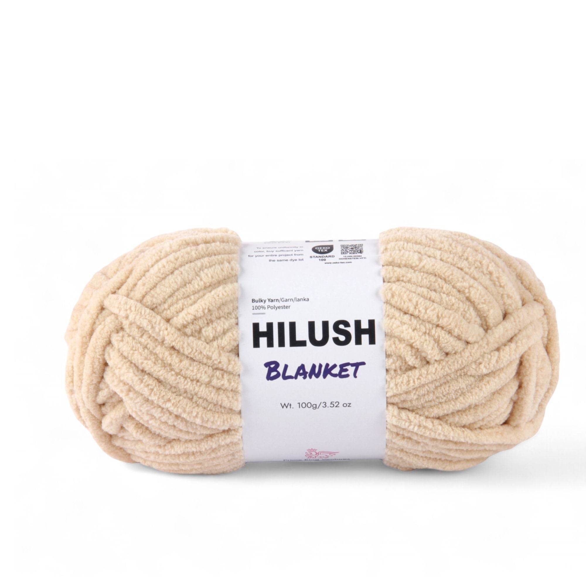 Hilush blanket yarn ball in beige color, 100g super bulky weight polyester yarn for knitting and crochet