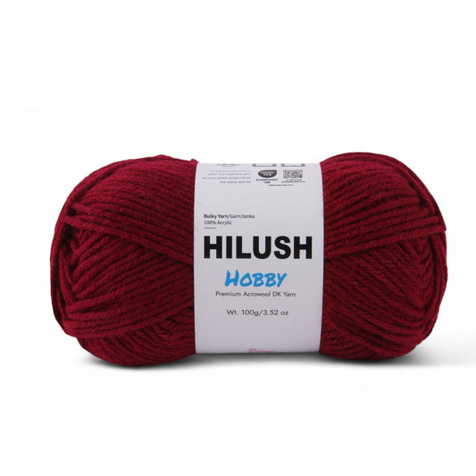 Hilush hobby yarn ball in wine color, 100g bulky weight acrylic yarn for knitting and crochet