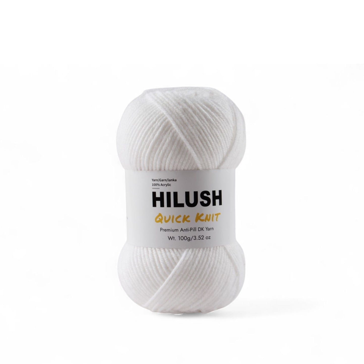 Hilush quick knit yarn ball in white color, 100g medium weight acrylic yarn for knitting and crochet