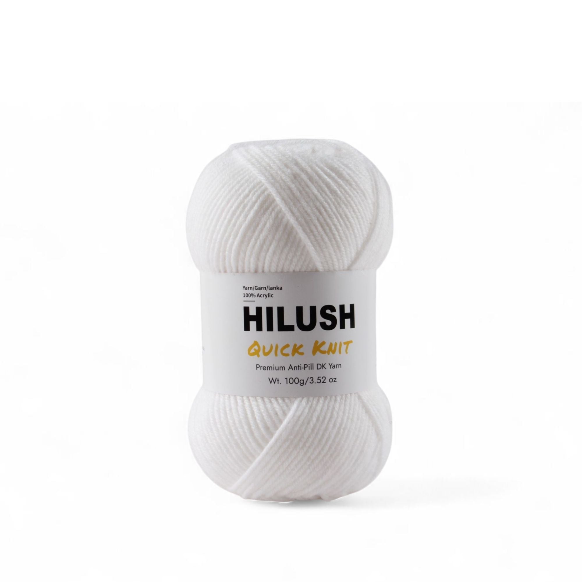 Hilush quick knit yarn ball in white color, 100g medium weight acrylic yarn for knitting and crochet