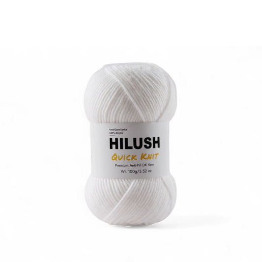 Hilush quick knit yarn ball in white color, 100g medium weight acrylic yarn for knitting and crochet
