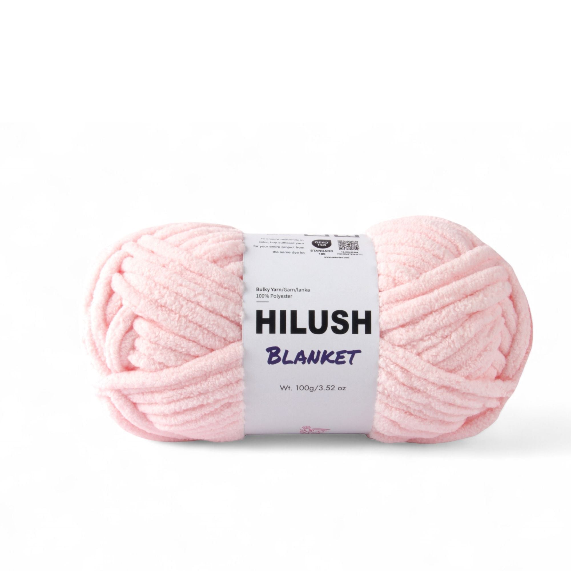 Hilush blanket yarn ball in baby pink color, 100g super bulky weight polyester yarn for knitting and crochet