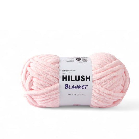 Hilush blanket yarn ball in baby pink color, 100g super bulky weight polyester yarn for knitting and crochet