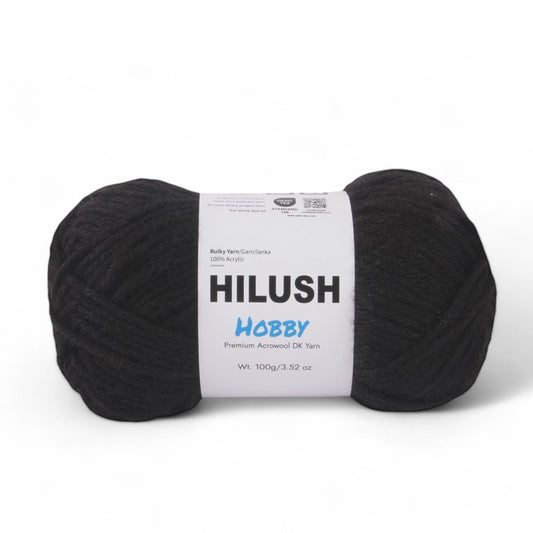 Hilush hobby yarn ball in black color, 100g bulky weight acrylic yarn for knitting and crochet