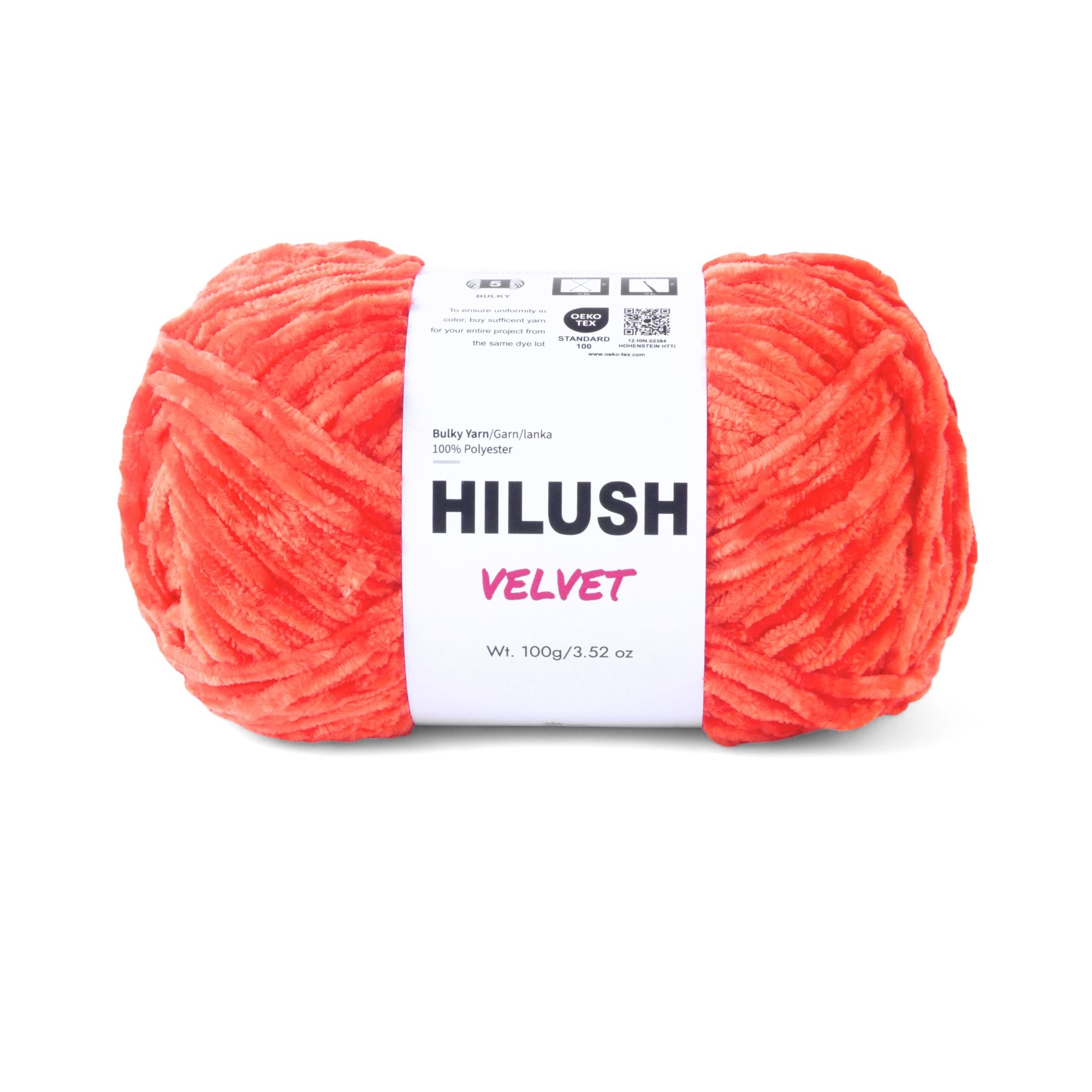 Hilush velvet yarn ball in orange color, 100g bulky weight polyester yarn for knitting and crochet