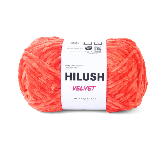 Hilush velvet yarn ball in orange color, 100g bulky weight polyester yarn for knitting and crochet