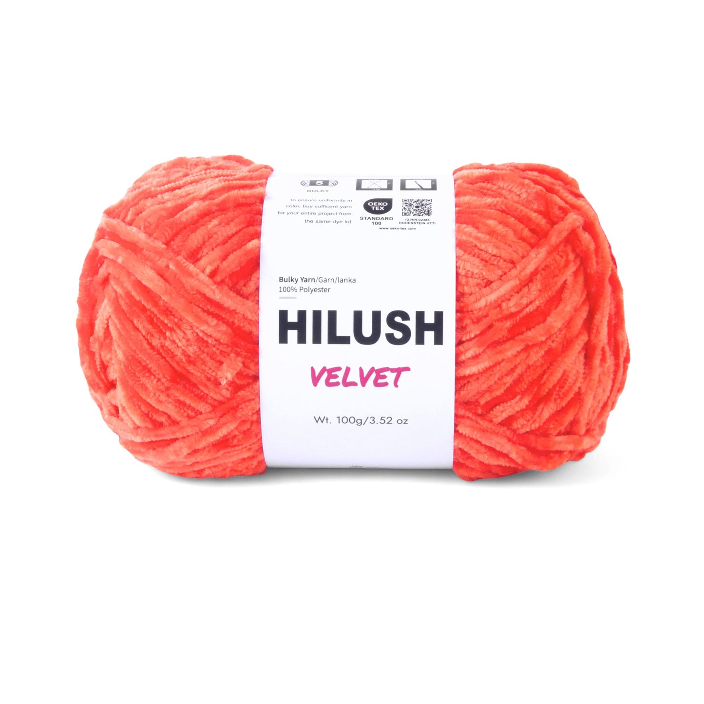 Hilush velvet yarn ball in orange color, 100g bulky weight polyester yarn for knitting and crochet